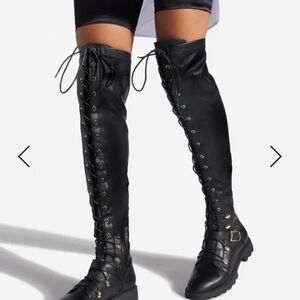 Black Lace-Up Over-the-Knee Boots